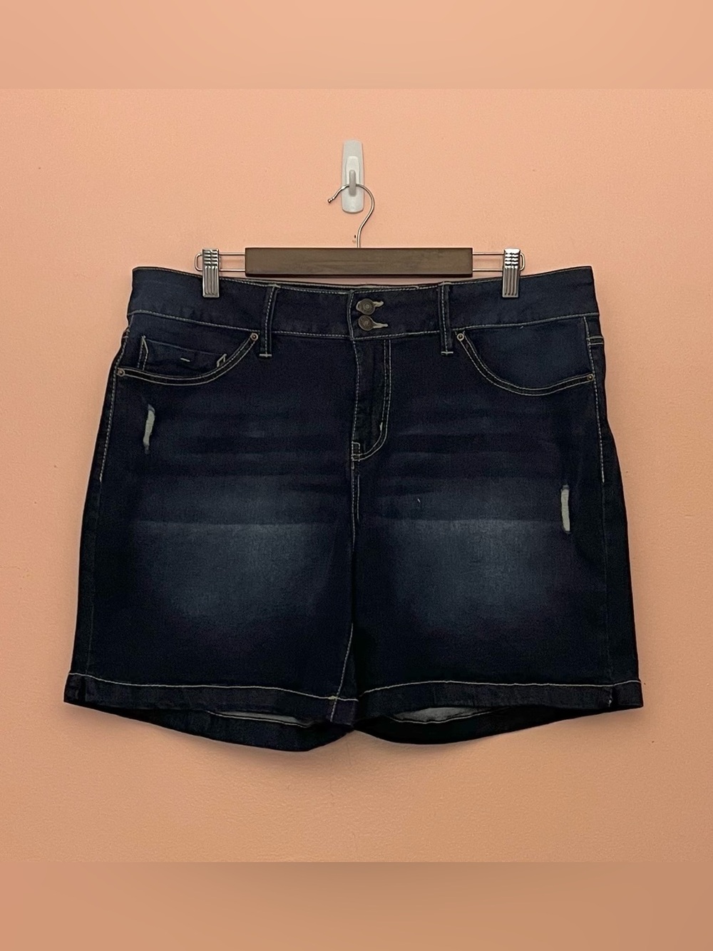 Royalty For Me Distressed Stretch High-Rise Denim Shorts Size 14